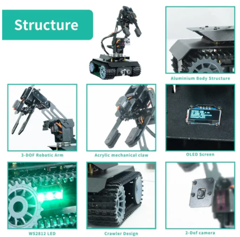 라즈베리 파이용 Adeept RaspTank Pro 로봇형 무선 스마트 자동차 키트